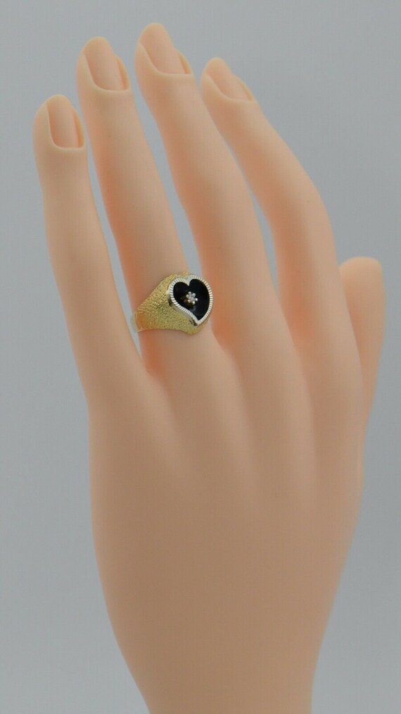 14K YG Enamel and Diamond Heart Ring Size 5 Circa… - image 5