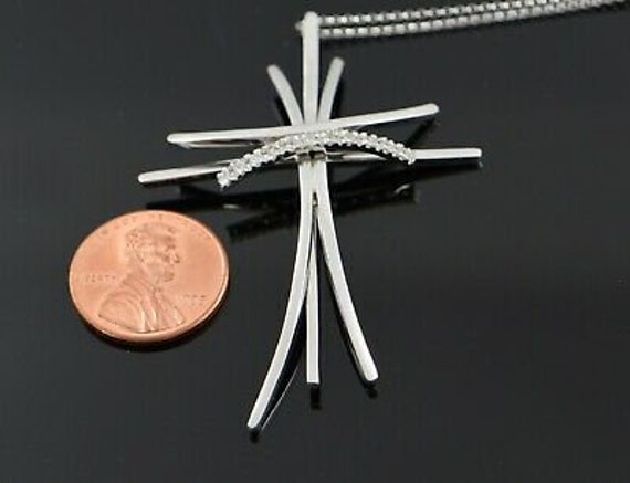 14K White Gold Modernist Cross w/11 Diamonds and … - image 8