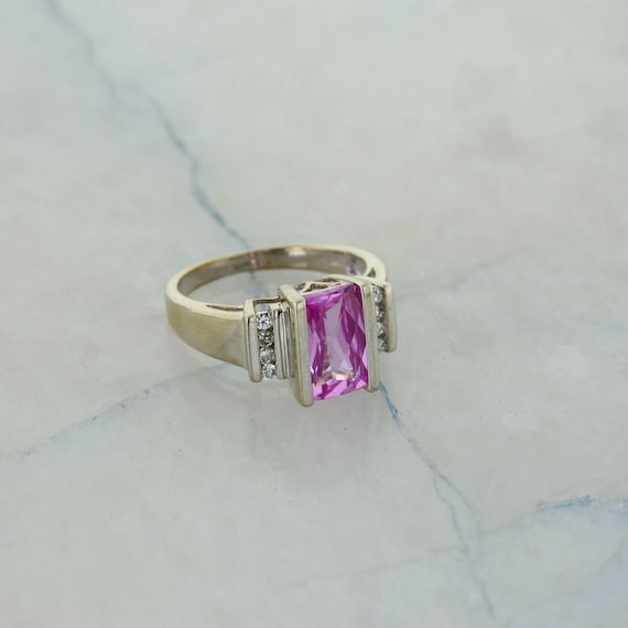 10K Yellow Gold Manmade Pink Sapphire and Diamond… - image 4