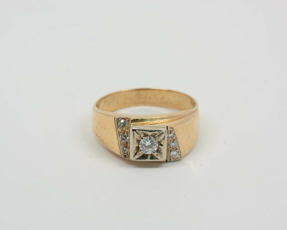14K Yellow Gold Men's Diamond Ring Set in White G… - image 1