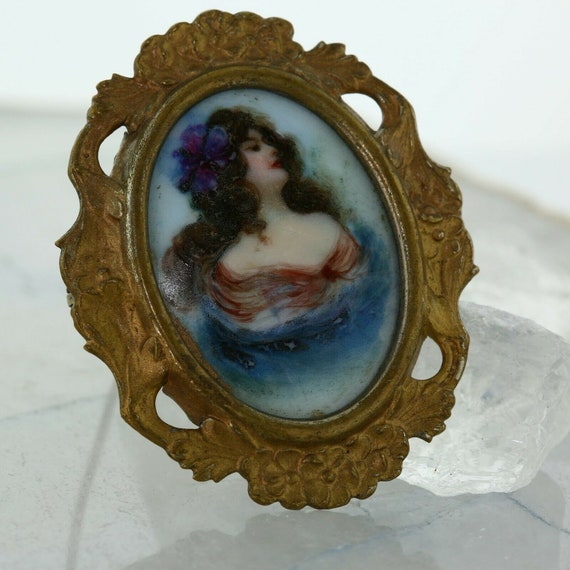 Antique Porcelain Portrait Brooch Victorian Style… - image 2