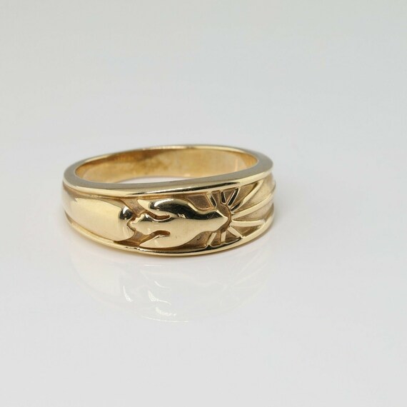 14K Yellow Gold Peace Dove Ring Size 7 Circa 1990 - image 3