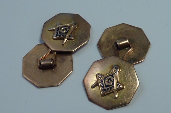 14K Yellow Gold Vintage "Masonic/Freemason" Cuffl… - image 2