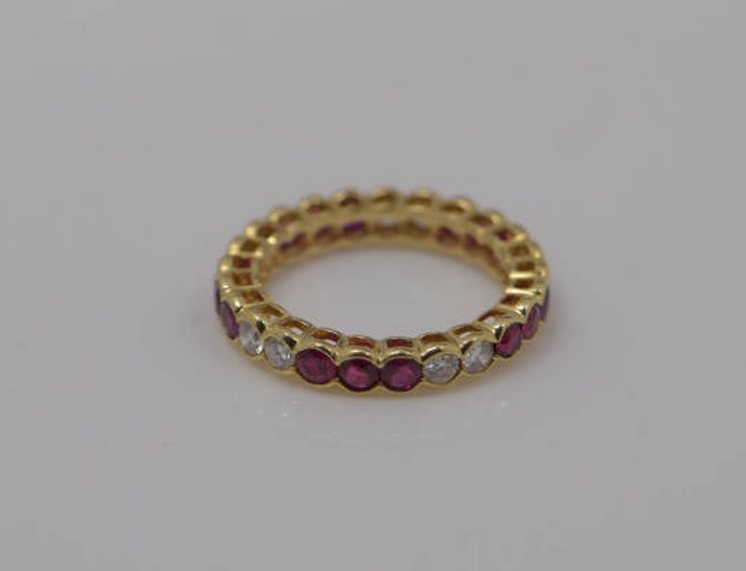 18K Yellow Gold Ruby and Diamond Eternity Band 3 Ct. Tw., Size 6.25 - Etsy
