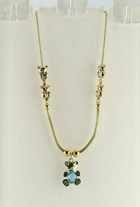 14K Yellow Rose and White Gold Bear Necklace on Wh