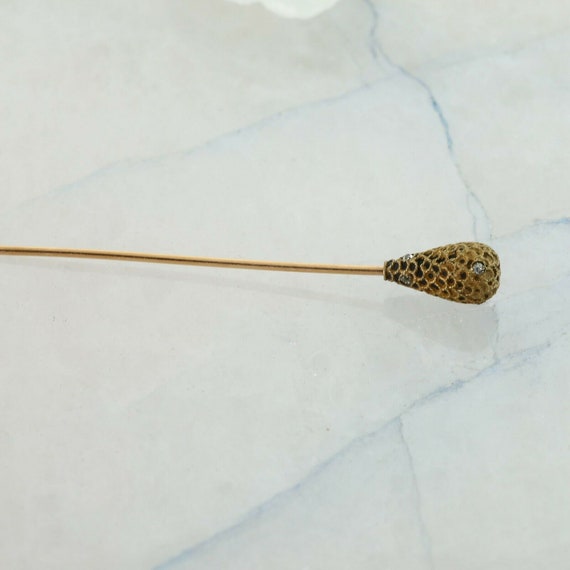 Gold Filled White Sapphire Hat Pin Fish Scale Pat… - image 3