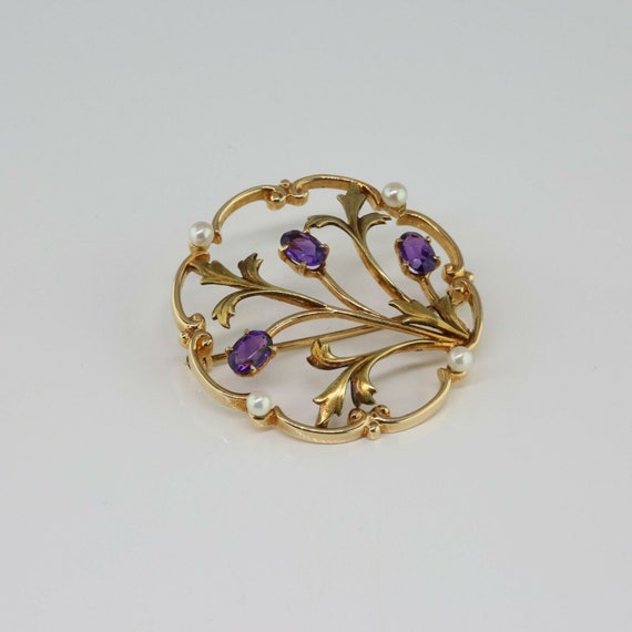 High Quality Vintage 14K Yellow Gold Amethyst and… - image 2