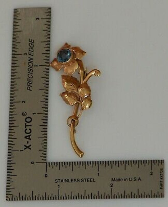 14K Yellow/Rose Gold Flower Brooch with Blue Zirc… - image 6