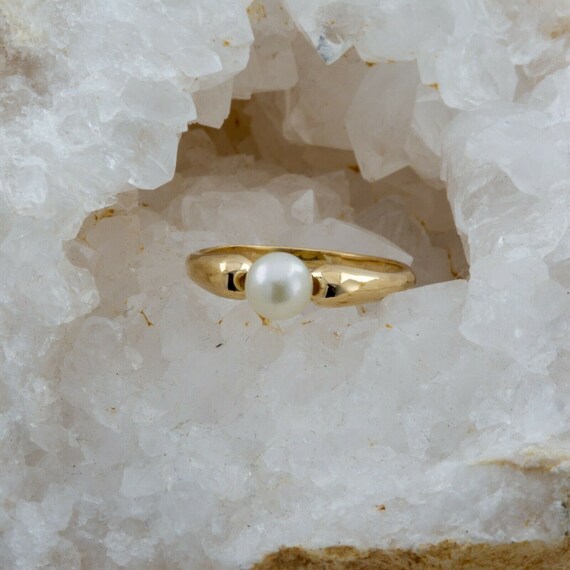 14K Yellow Gold 5mm Pearl Ring Size 5