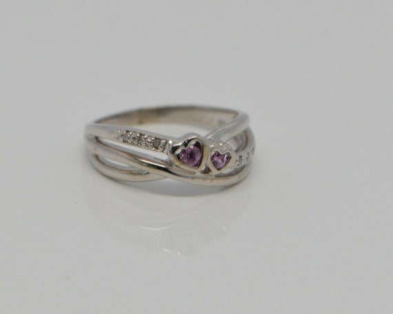 10K WG Pink Sapphire and Diamond Chip Hearts Ring… - image 3