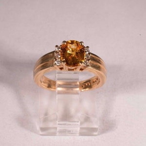 14K Yellow Gold Yellow Sapphire and Diamond Chip Ring, size 5.5