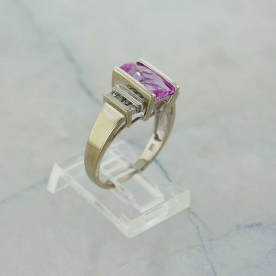 10K Yellow Gold Manmade Pink Sapphire and Diamond… - image 3
