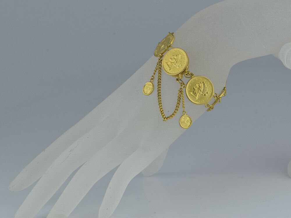 Vintage 24K Chinese Coin Bracelet, Made With US Liberty Head