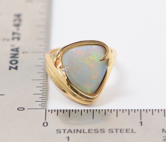 14K Yellow Gold Opal and Diamond Ring Signed "EXC… - image 8