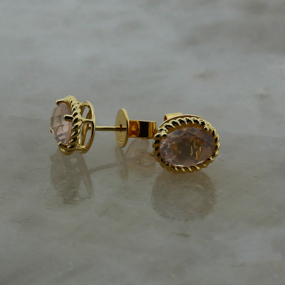 14K Yellow Gold Pink Stone Morganite Post Earrings - image 4