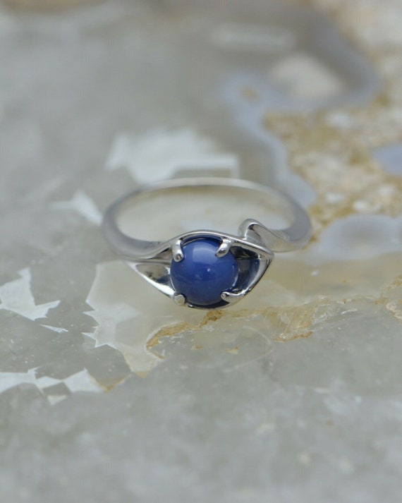 Vintage 14K WG Linde Blue Star Sapphire Ring Size 