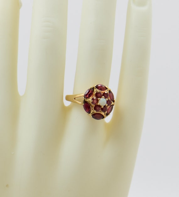 10k Yellow Gold Rhodolite and Opal Rosette Ring, … - image 1