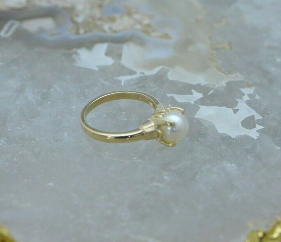 10K Yellow Gold Cultured Pearl Ring, 7mm White Pe… - image 3