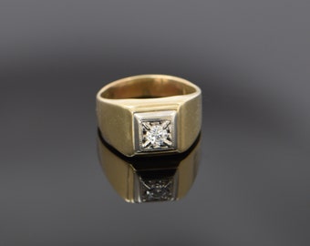 14K Yellow Gold 1/3 ct. Diamond Men's Solitaire Ring Circa 1940, Size 9