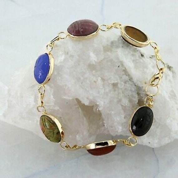 Vintage 14K Yellow Gold Scarab Bracelet 6.5 inche… - image 1