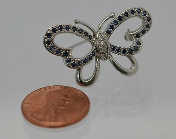 14K White Gold Diamond and Sapphire Butterfly Pin… - image 4