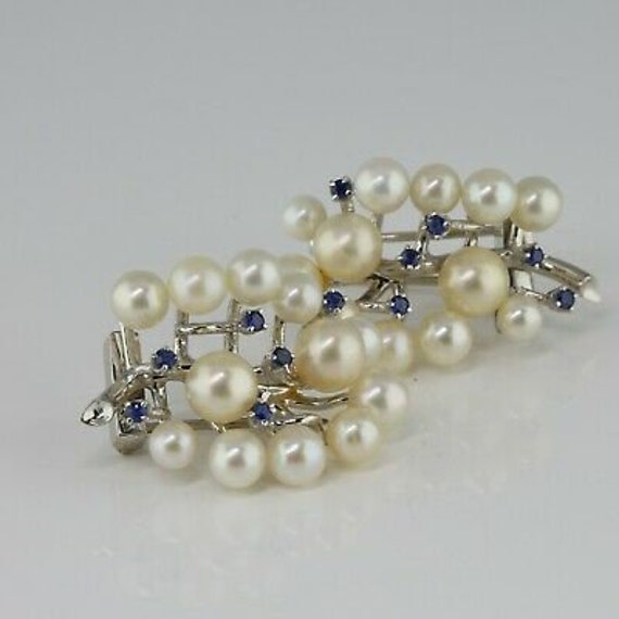 Antique 14K White Gold Pearl and Sapphire Art Dec… - image 1