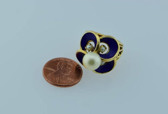 14K Yellow Gold  Pearl and Enamel Ring, Size 5.5 - image 7