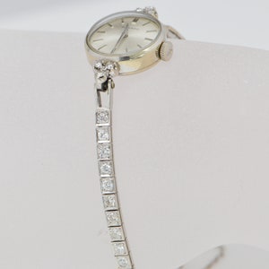 14K White Gold Movado Ladies Watch with 14K White gold Diamond Band, Circa 1960