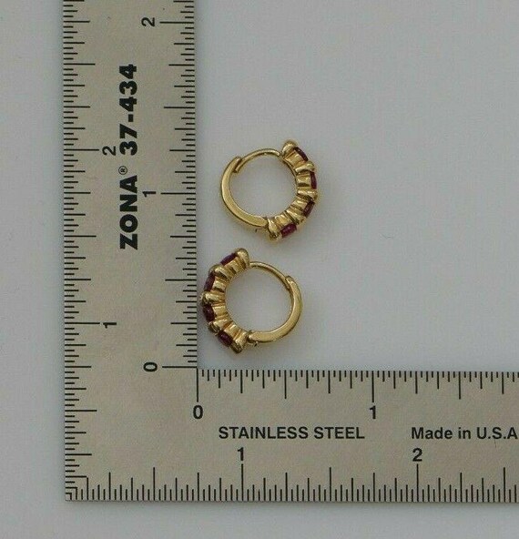 14K Yellow Gold Ruby Hinged Ear Clips - image 7