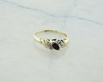 Vintage 10K Yellow Gold Ruby and Diamond Ring Size 4 Circa 1960