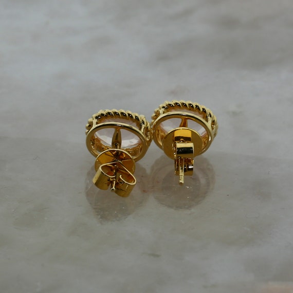 14K Yellow Gold Pink Stone Morganite Post Earrings - image 8