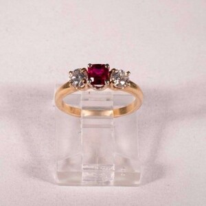 18K Yellow Gold Ruby and Diamond Ring, size 3.5