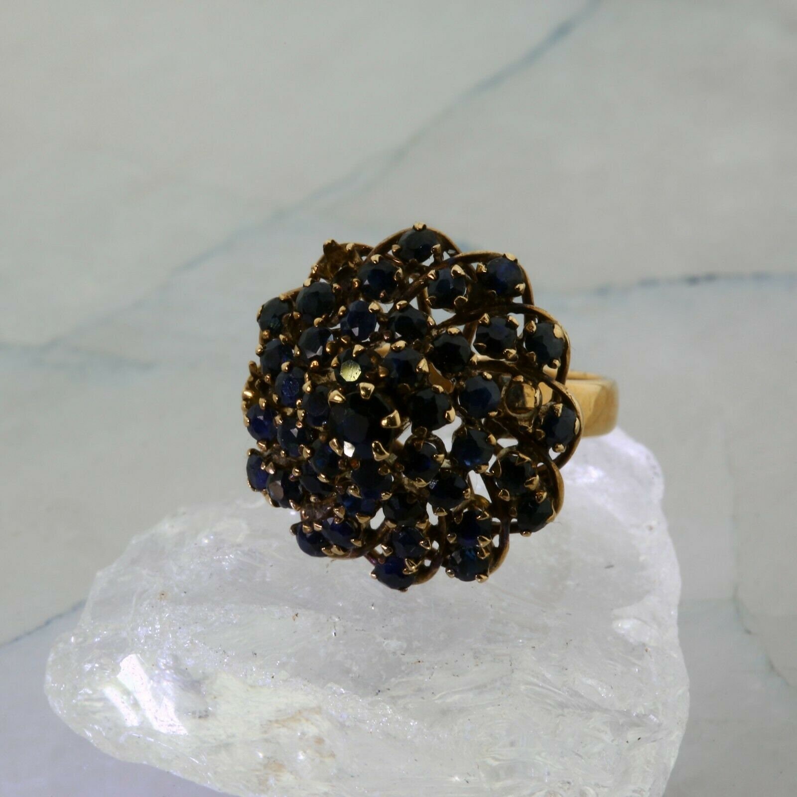 10K Yellow Gold Sapphire Ring Swirl Design Size 4.5