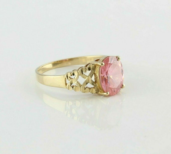 10K Yellow Gold Pink Oval Faceted Stone Ring Size… - image 1