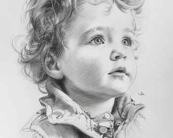 Custom portrait of baby, Realistic baby portrait from photo, Mom and toddler art, Custom Pencil Portrait, Hand Drawn Portrait, Baby Portrait