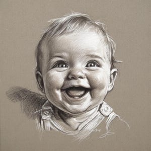 Indywidualny portret dziecka, Realistyczny portret dziecka ze zdjęcia, Sztuka mamy i dziecka, Indywidualny portret ołówkiem, Portret rysowany ręcznie, Portret dziecka