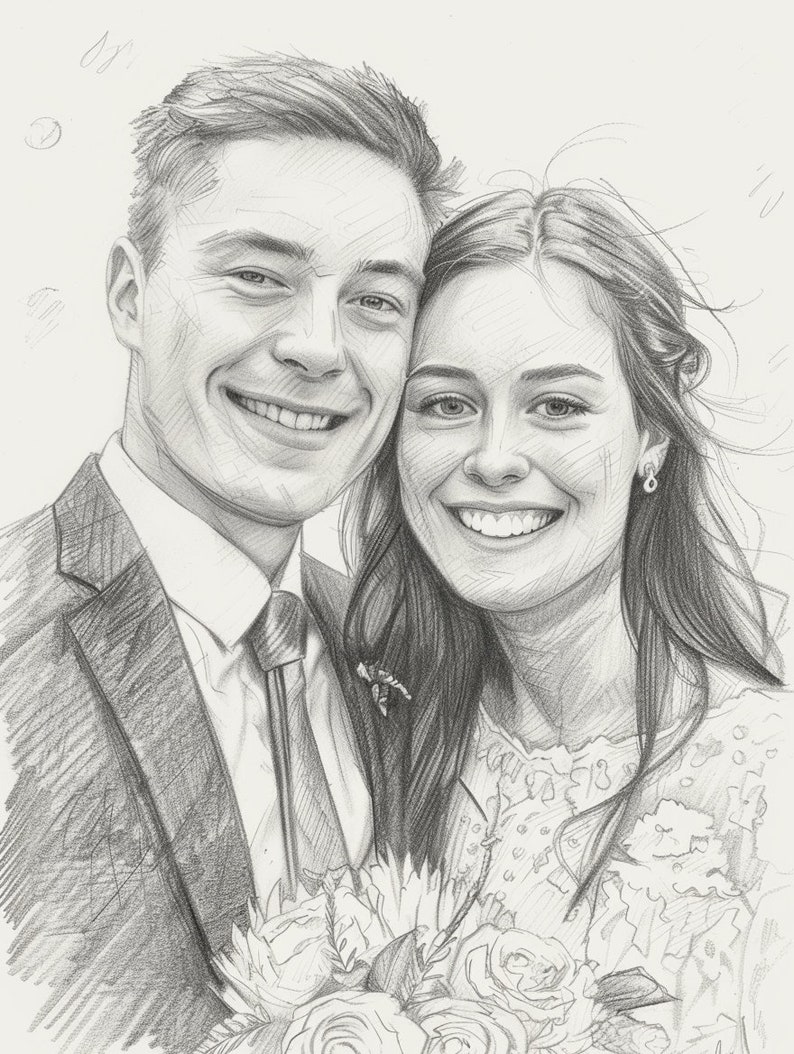 Couple Portrait, Couple Custom Drawing, Couple Drawing, Custom Wedding Portrait, Couple Pencil Portrait image 8