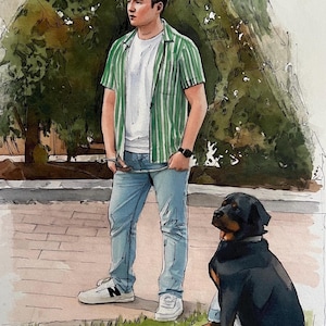 Individuelles Aquarell-Haustierporträt, Hundeporträt nach Foto, personalisiertes Erinnerungsgeschenk für Hunde im Rahmen, Haustiergemälde Bild 13
