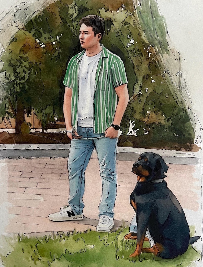 Individuelles Aquarell-Haustierporträt, Hundeporträt nach Foto, personalisiertes Erinnerungsgeschenk für Hunde im Rahmen, Haustiergemälde Bild 13