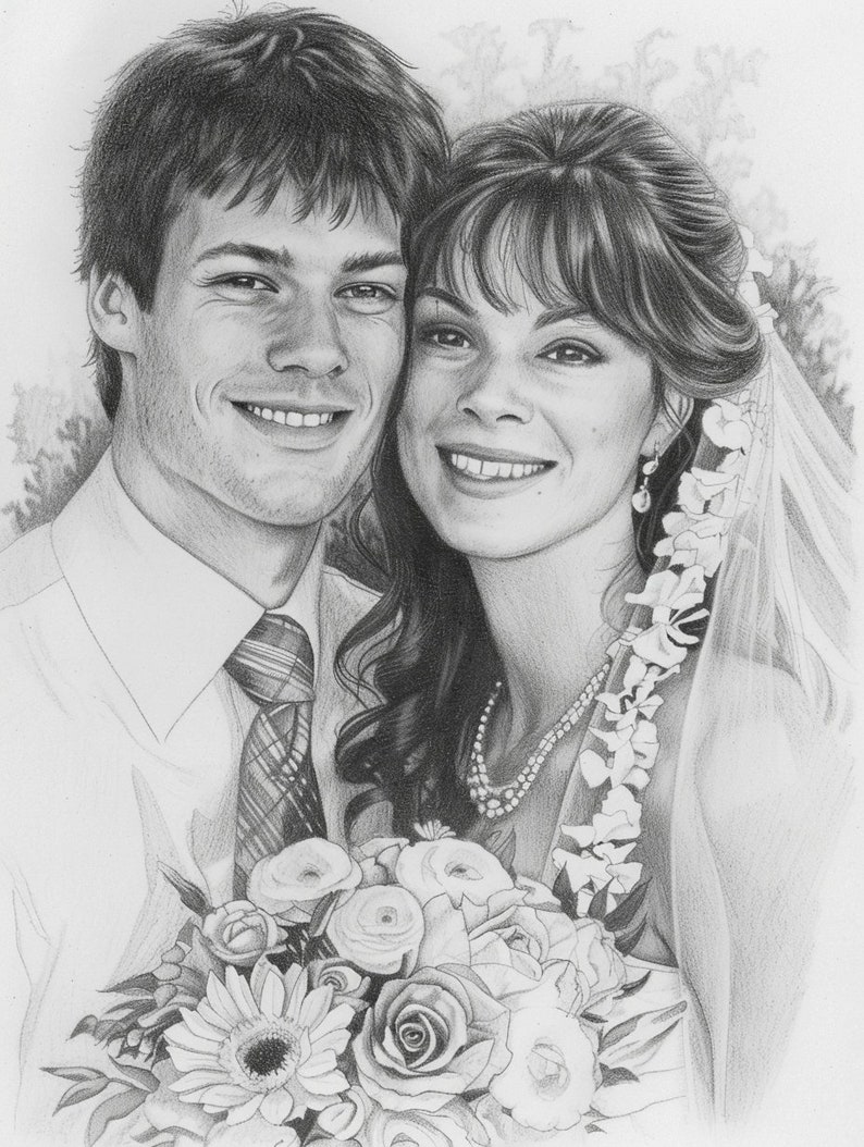 Couple Portrait, Couple Custom Drawing, Couple Drawing, Custom Wedding Portrait, Couple Pencil Portrait image 5