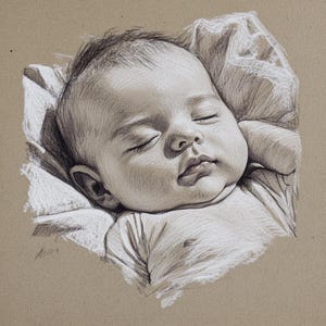Aangepast portret van baby, realistisch babyportret van foto, kunst van moeder en peuter, aangepast potloodportret, handgetekend portret, babyportret