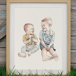 Family Portrait from Photo, Custom Portrait for Mom and Dad, Mother/Father&#39;s Day Gift, Nanny Gift, 1st Mothers Day, Gift from Daughter