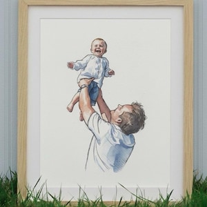 Retrato familiar a partir de una foto, retrato personalizado para mamá y papá, regalo para el Día del Padre o la Madre, regalo para la niñera, primer día de la madre, regalo de la hija.