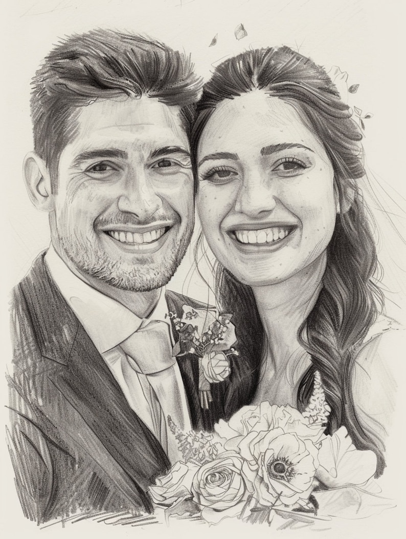 Couple Portrait, Couple Custom Drawing, Couple Drawing, Custom Wedding Portrait, Couple Pencil Portrait image 7