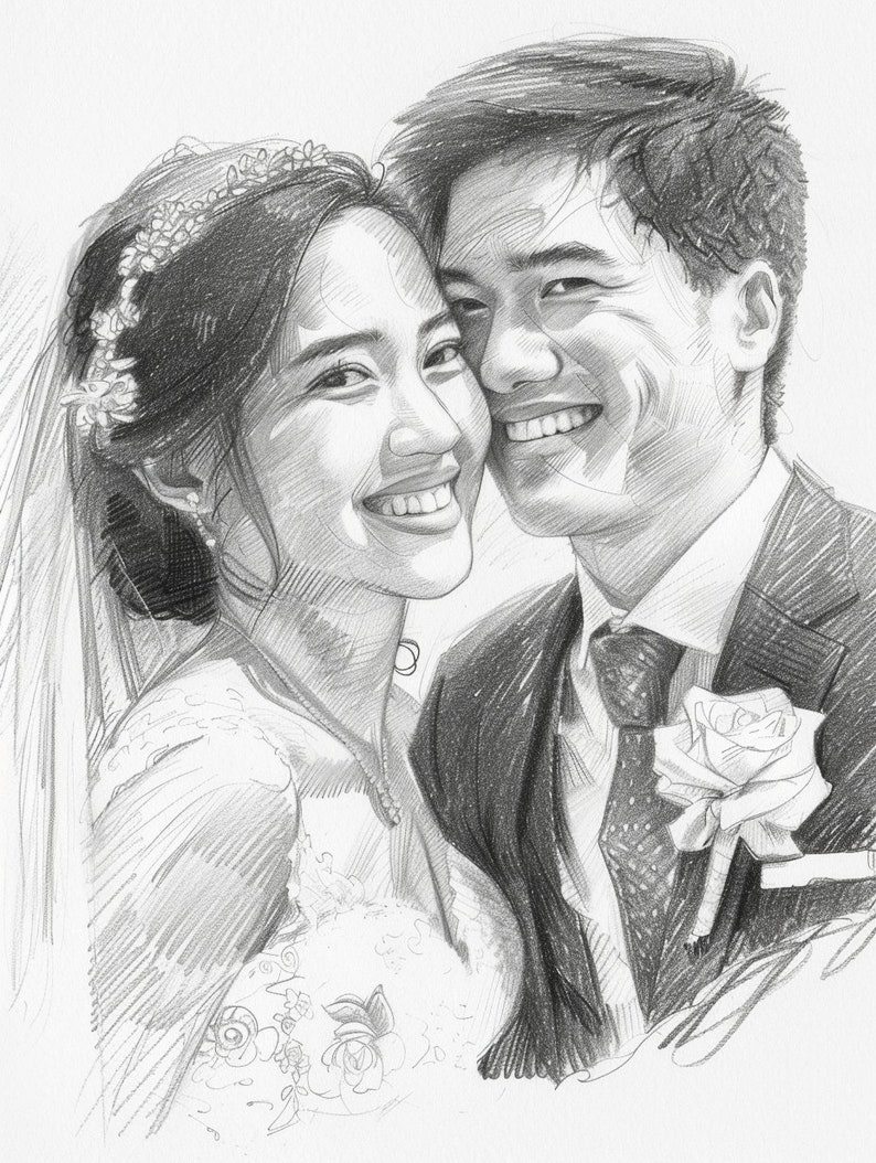 Couple Portrait, Couple Custom Drawing, Couple Drawing, Custom Wedding Portrait, Couple Pencil Portrait image 6