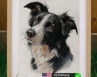 Custom Watercolor Pet Portrait, Dog Portrait From Photo, Personalised Dog memorial Gift on Framed, Pet Painting