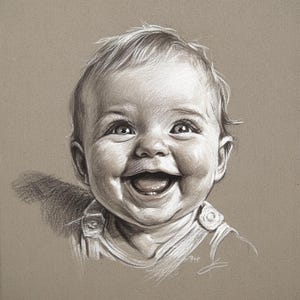 Retrato personalizado de bebé, Retrato realista de bebé a partir de una foto, Arte de mamá y niño pequeño, Retrato a lápiz personalizado, Retrato dibujado a mano, Retrato de bebé