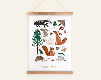 Woodland Animal Nursery Art Print: Forest Wildlife Decor