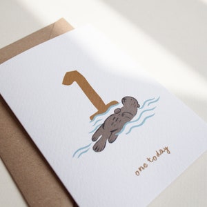 Otter erste Geburtstagskarte, Kinder 'One Today' Age Geburtstagskarte, Tier 1. Geburtstagskarte