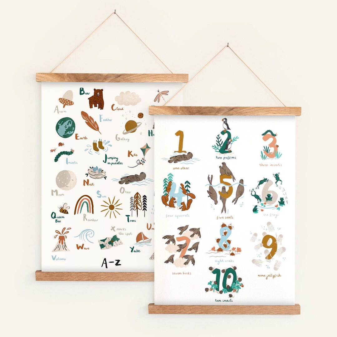 Educational Nursery Wall Art Set, Alphabet Print, Numbers Print ...
